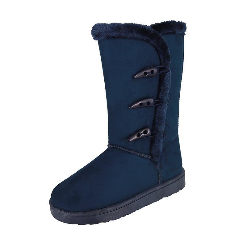 

Зимние ботинки 2025 года для женщин, обувь на плоской платформе, полусапоги до середины икры, замшевые с пряжкой, слипоны, короткий плюш, женская обувь, женские ботинки 36 синий
