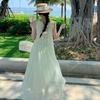 Seaside gentle temperament light green chiffon suspender dress women's summer small loose a word holiday dress