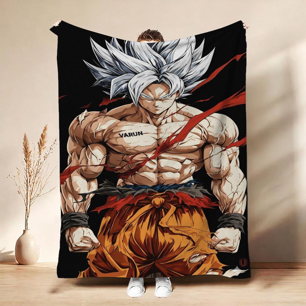 Goku'S Evolution Theme Anime Flannel Blanket Thick Warm Fleece Blanket For Bedroom Sofa Nap Home Party Decor New Year Gift