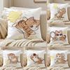 Cute Cat Athlete Childlike Heart Pillow Case Anti-dustmite Pillowcase Invisible Zipper Silky Short Plush Sofa Cushion Cover