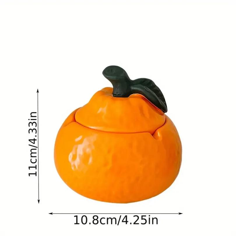 New Creative Ceramic Orange with Lid Ashtray Cute Irregular Creative Orange Decorative Multi Functional Jar