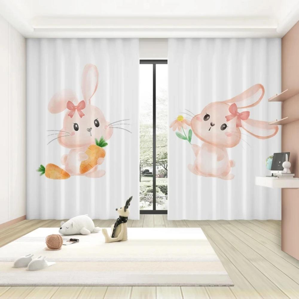 Cartoon Cute Rabbit Pattern High Blackout Curtains Children's Room Early Education Center Kindergarten Shading Drape New Style