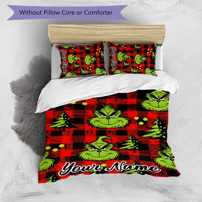 3pcs Crunch Christmas2 Cover Set - Personalized Name, HD Printed Bedding with 1 Cover and 2 Pillowcases - Perfect for Home Decor, Easy Care