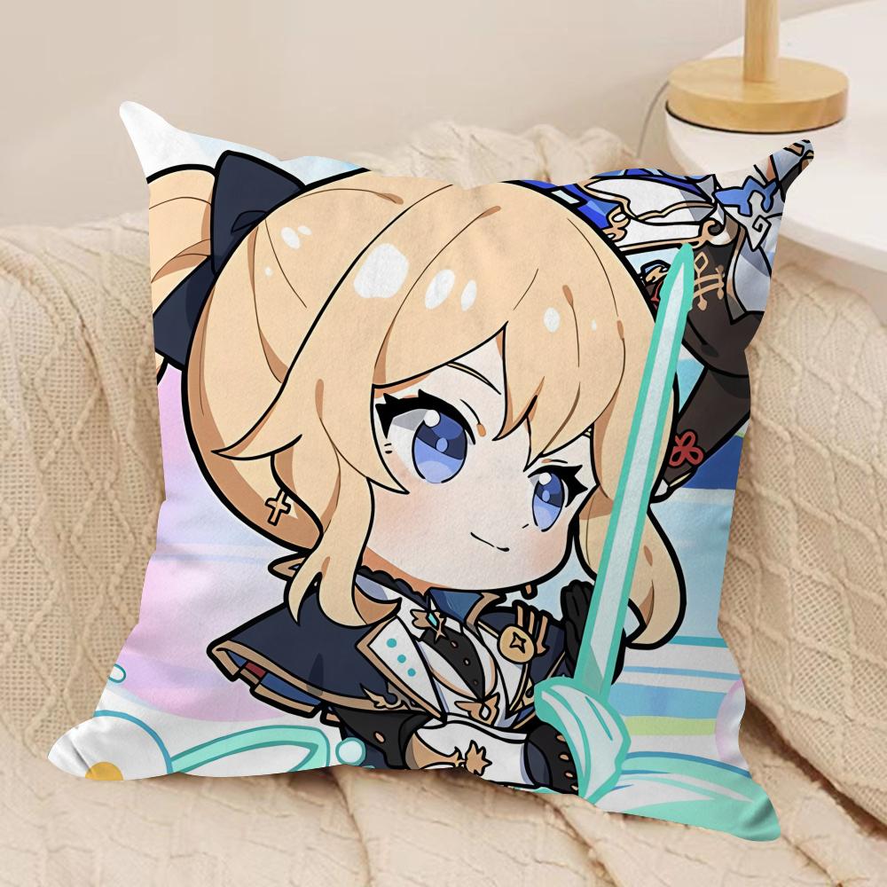 Jean Cute Cute Genshin Impact Cushion Cover Silky Short Plush Invisible Zipper Dustproof Sofa Pillow Case For Home Decor