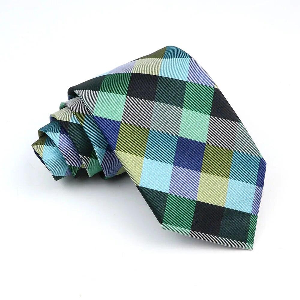Krawat męski krawat w kratę zielony fioletowy niebieski krawat ślubny biznesowy kołnierzyk dla pana młodego akcesoria prezent
