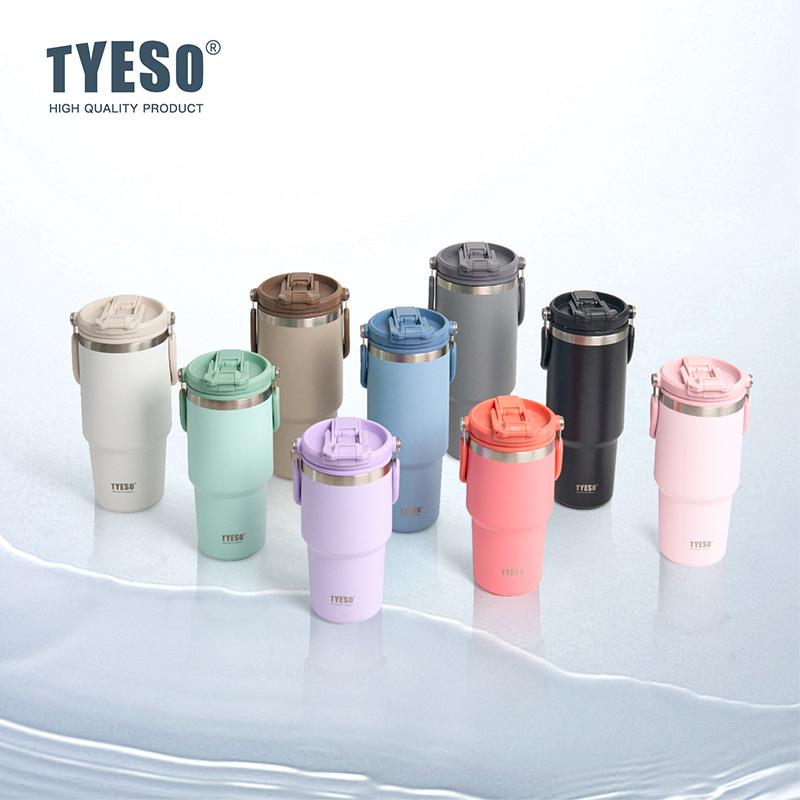 Tyeso 900ML Vacuum Flasks Handle Vacuum Cup Dual-Drink Coffee Mug Stainless Steel Ice Cup Car Bottle Hot Cold Retention