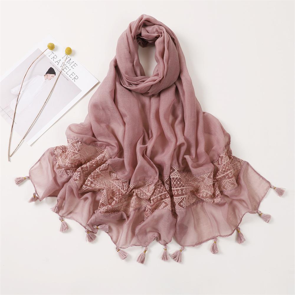 Fashion Autumn Cotton Viscose Scarf Lace Floral Patchwork Shawls Wrap Neck Hair Tie Band Beach Hijab Head Female Foulards Snood