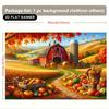 2D flat banner, autumn harvest farm scene background -8x6 feet polyester wall decoration with bright red barn and pumpki