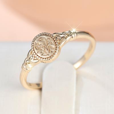 Elegant Vintage Gold Color Flower Pattern Rings for Women Party Wedding Jewelry Gift