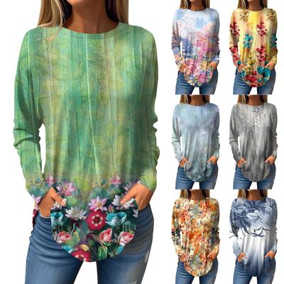 T-shirts Pour Femmes Automne Décontracté Manches Longues Haut de Mode Imprimé Pull Haut