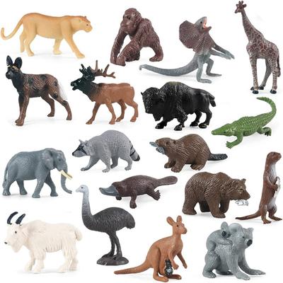 Oenux 18pcs Wild Animal Model Forest Lizard Elephant Deer Action Figure Figurines Cute Miniature Cake Toppers Educationl Kid Toy