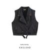 Kaslead New Arrival Women's Clothing Fashion Style Stylish Simple and Versatile Denim Single Breasted Print Loose-Fitting Waistcoat