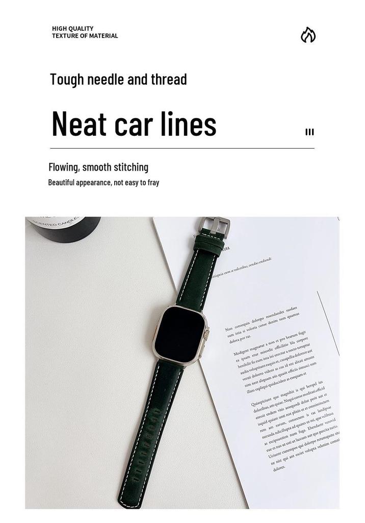 2024 Apple Watch Leather Strap - Compatible with iWatch Series 98, Fashionable Wide Genuine Leather