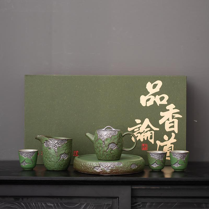 Retro coarse pottery teapot teacup Kung Fu tea set light luxury high-end home office meeting   new