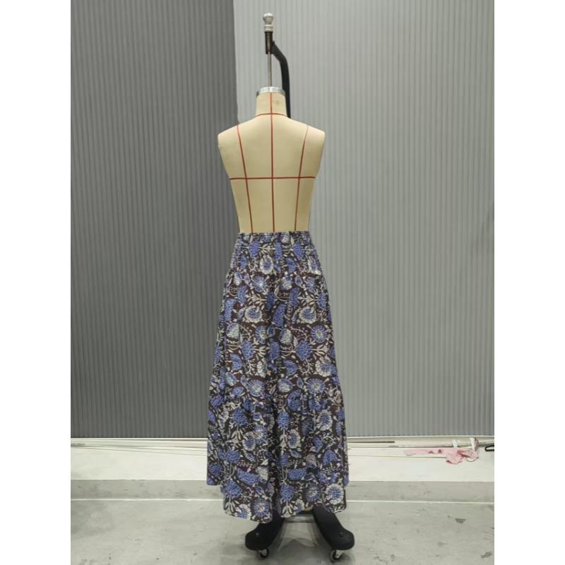 Vintage Floral Printed Tiered Maxi Skirt, High Waist Loose Flowy A-Line Long Skirt, Casual Swing Skirt for Spring Summer Vacation Daily Street Outfits