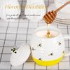 Bee Honey Pot and Drizzler, Ceramic Honey Jar with Dipper - Porcelain Honey Storage Jar In Bee Hive Design with Lid for Home and Kitchen Use
