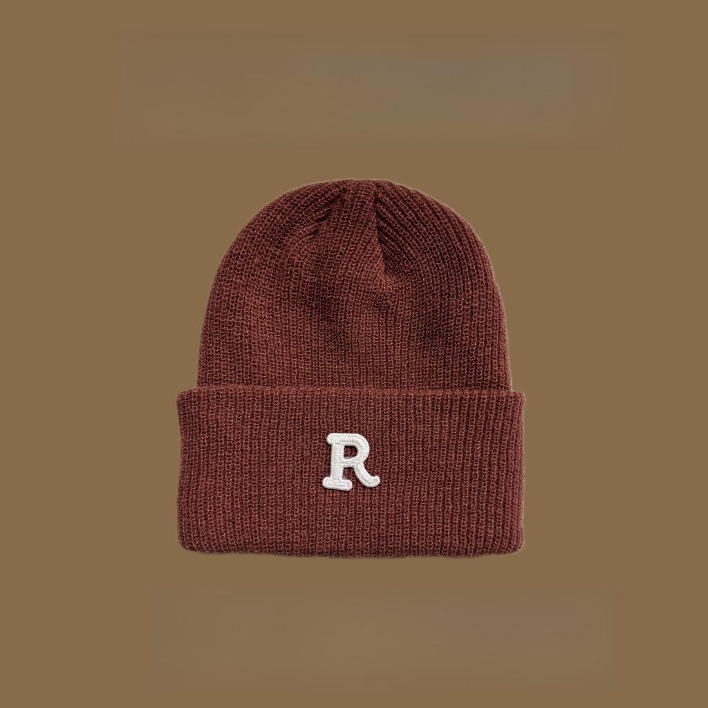 Autumn and Winter Letter R Standard Wool Hat, The Same for Men and Women, Simple and Versatile Knitted Hat, Cold-proof and Warm Cover, Cold Hat