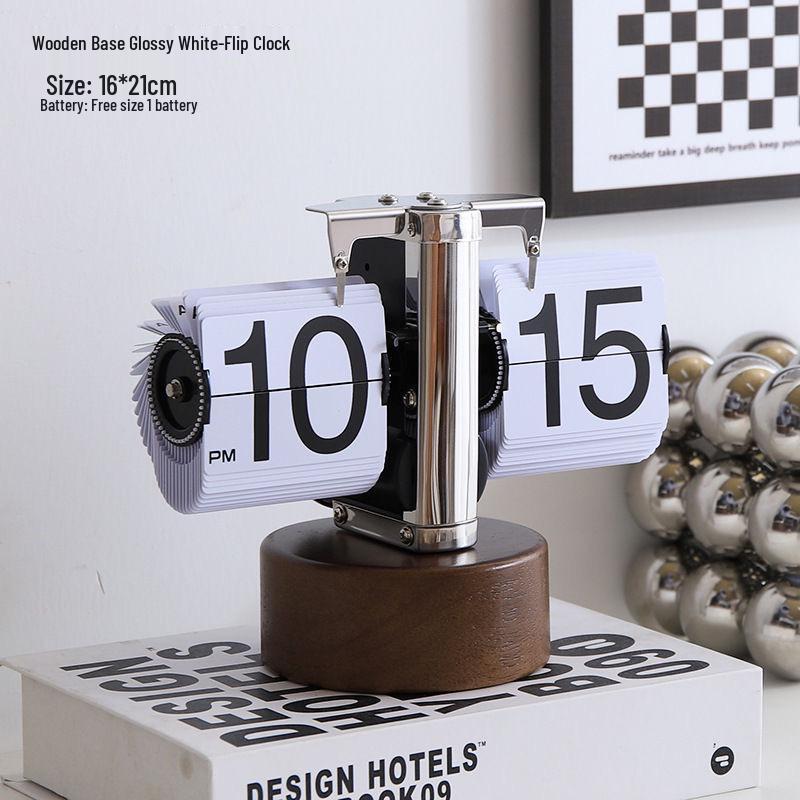 MiaoKe Retro Automatic Walnut Flip Clock: Simple Desktop Decor