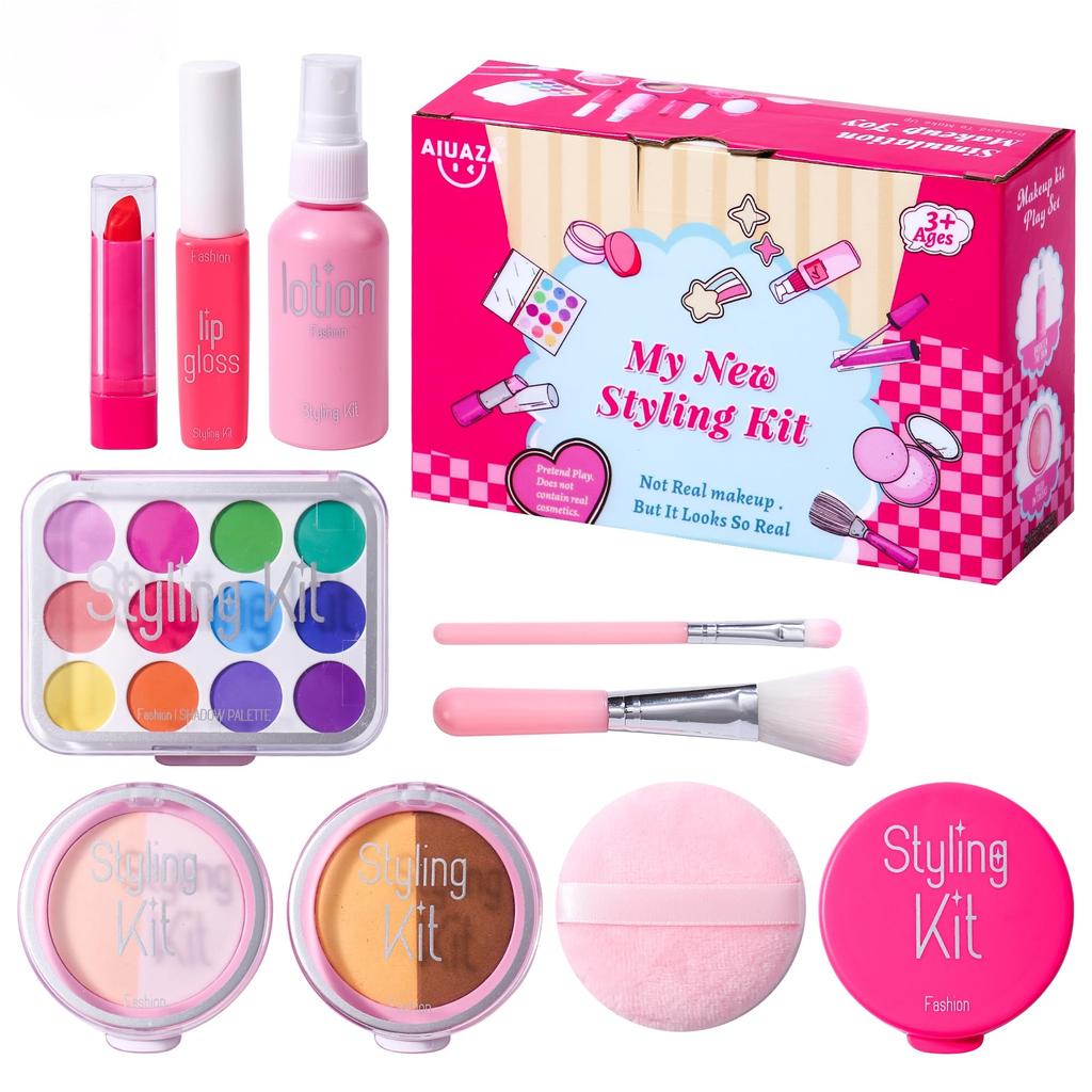 AIUAZA Home Makeup Toys and Kids Princess Birthday Gift for Girls Ages Kids' 10-Piece Set, Liquid-Free Powder-Free, Girls' Dress-Up Toy, Play, 4-12