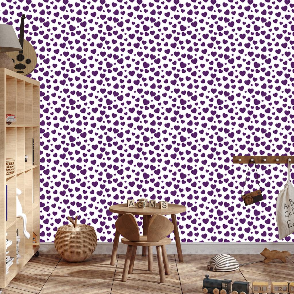 Hearts Wallpaper Purple, White and Light Gray 50x1000