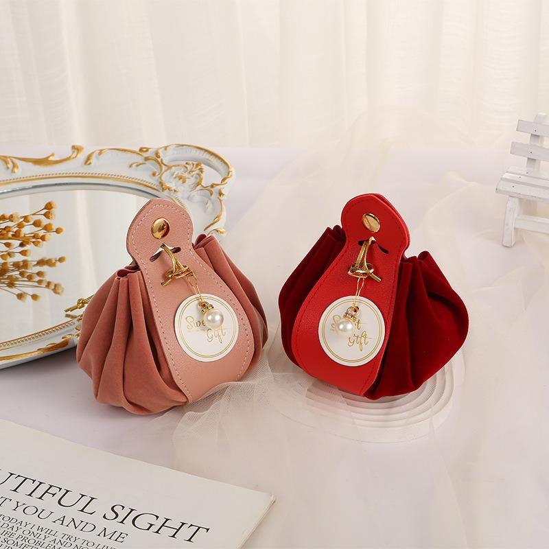Luxury Flocked Leather Candy Bag Drawstring Velvet Bag Sachet Christmas Wedding Party Favor Candy Jewelry Gift Packaging Pouches