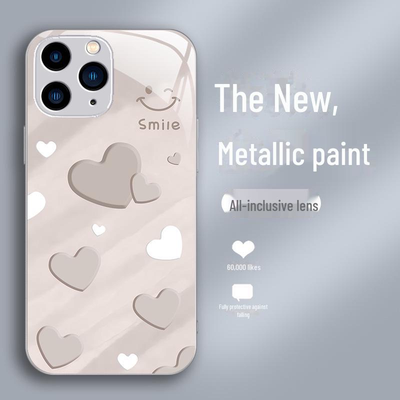 

Чехол Gradient Love Smiley Liquid Glass для iPhone 11 Pro Max/XS/12 — полная защита и защита от падения линз iPhone 14 Plus серебряный