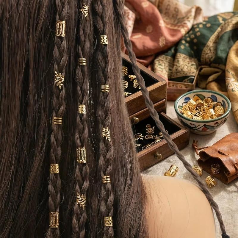 40/80Pcs Hollow Out Hair Ring Dread Locks Hair Braiding Dreadlocks Beads Hair Accessories Metal Cuff Clip Gold Silver Hair Braid