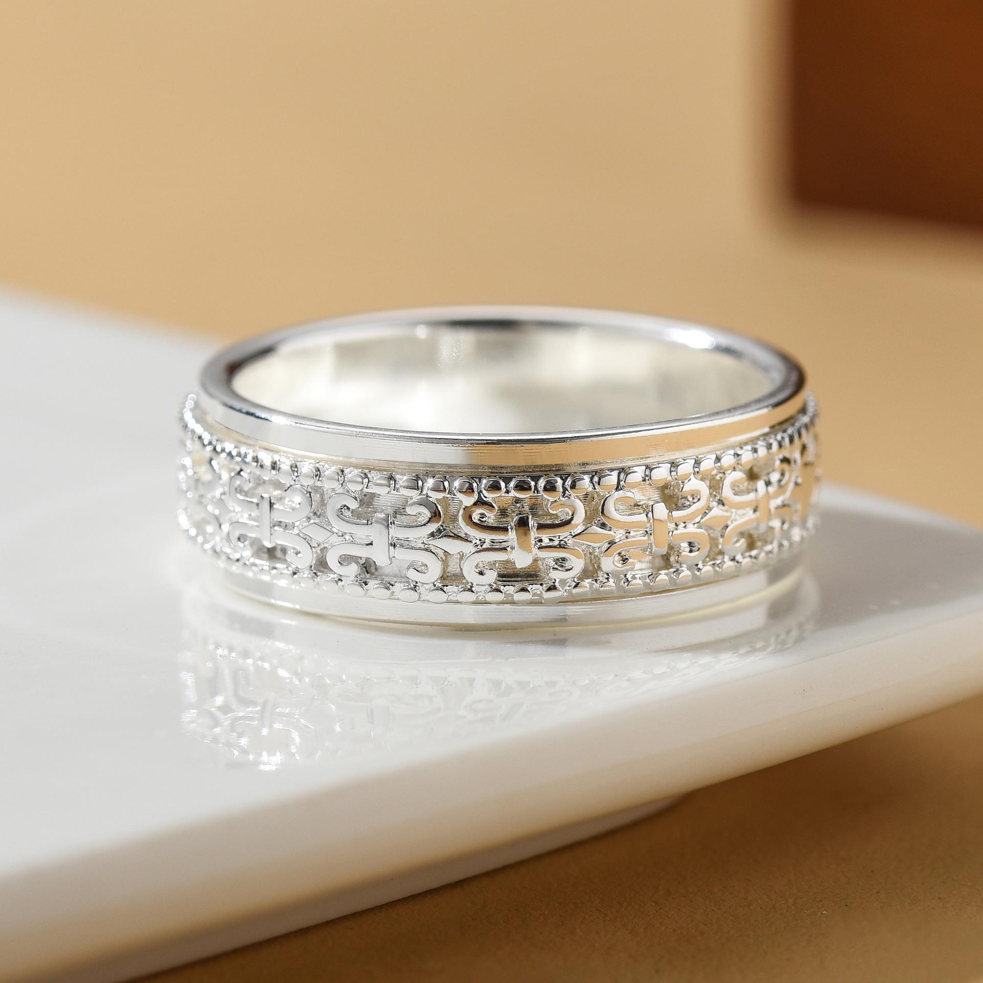 Men s Rotatable Thai Silver Ring - Pure Silver, Trendy, Decompression, Creative Design 19 (Approx. 59mm Circumference)