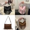 Bohemian Fringe Single Shoulder Bag With Rivets Pu Material For Casual Day Use