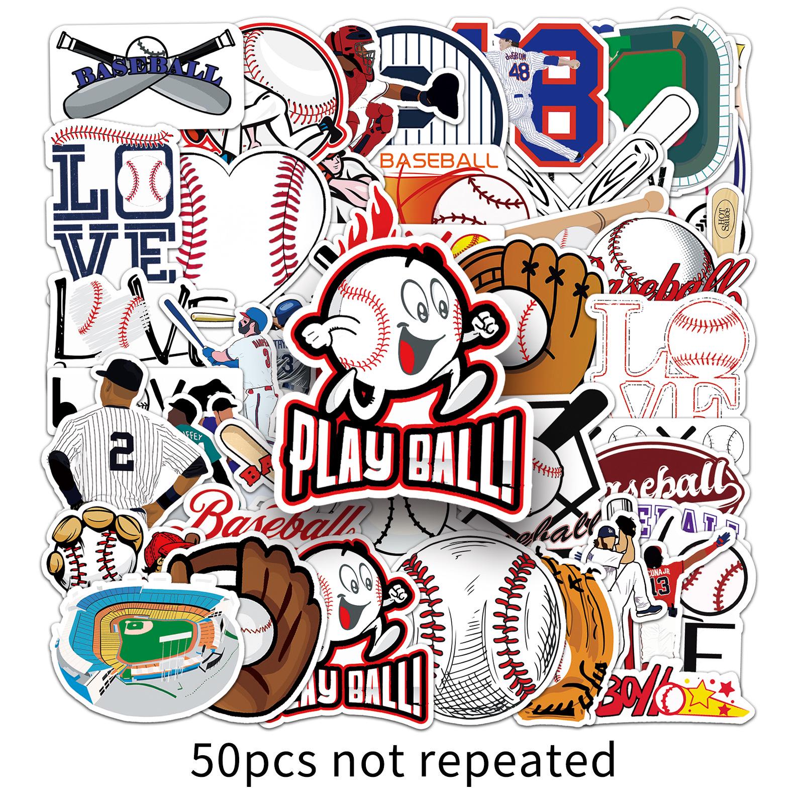 

50-Piece Baseball Sports Luggage & Laptop Stickers - Trendy Graffiti Designs for Cars & Décor