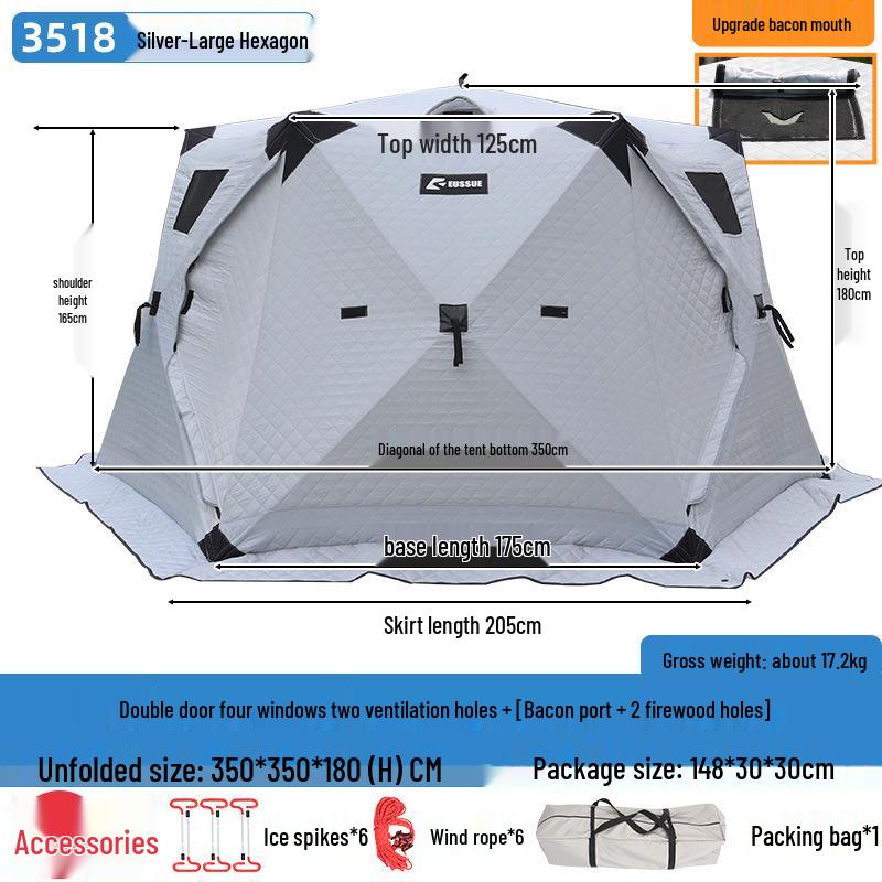 Hexagonal Winter Ice Fishing Tent - Cotton, Thickened, Warm, No-Assembly Needed