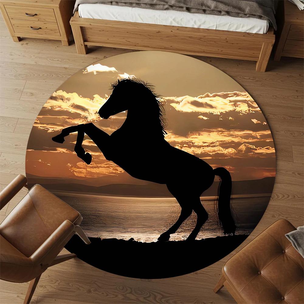 1pc Horse in Sunset Round Chair mat Area Rug - Non-Slip, Floor Mat for Office, Bedroom, Ideal home decor Christmas Gift p0811451