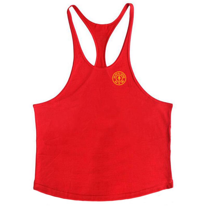 Men's Fitness Cotton Thin Strap Sleeveless T-shirt - Gold Sports Vest