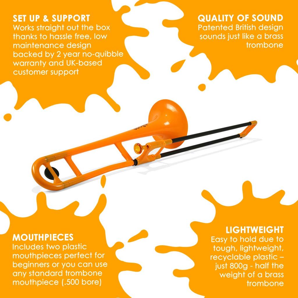 pBone Plastic Trombone for Children and Beginners (Orange)
