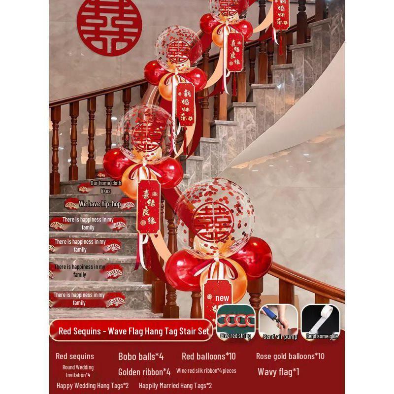 Tinsel Wedding Room & Stair Décor Set with Balloons - Bride & Groom's Side Decoration Kit