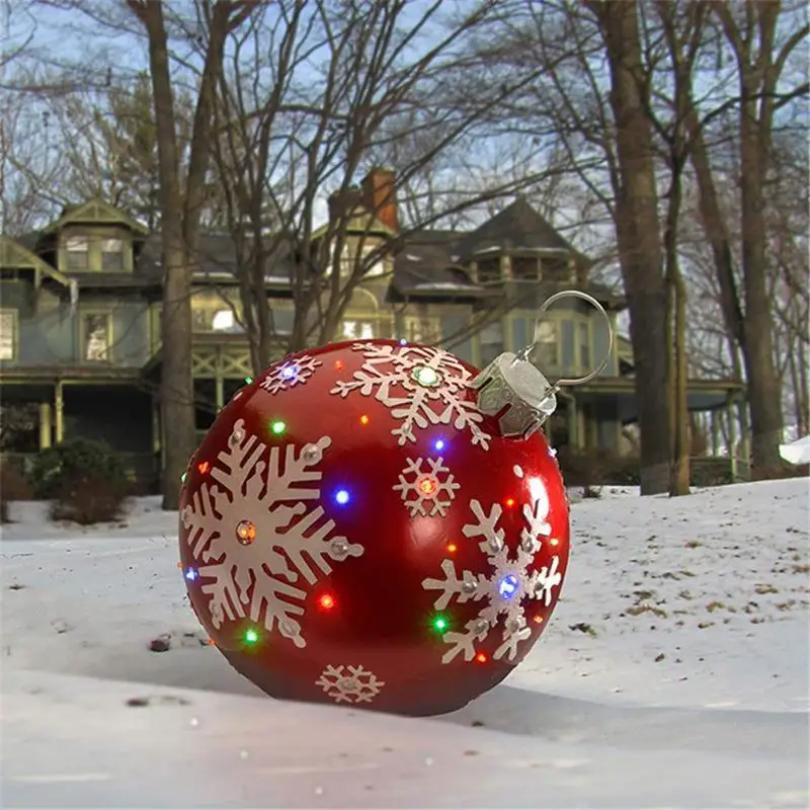 60cm Outdoor Christmas Inflatable Decorated Ball PVC Giant Big Large Balls Xmas Tree Decorations Toy Ball Without Light Ornament