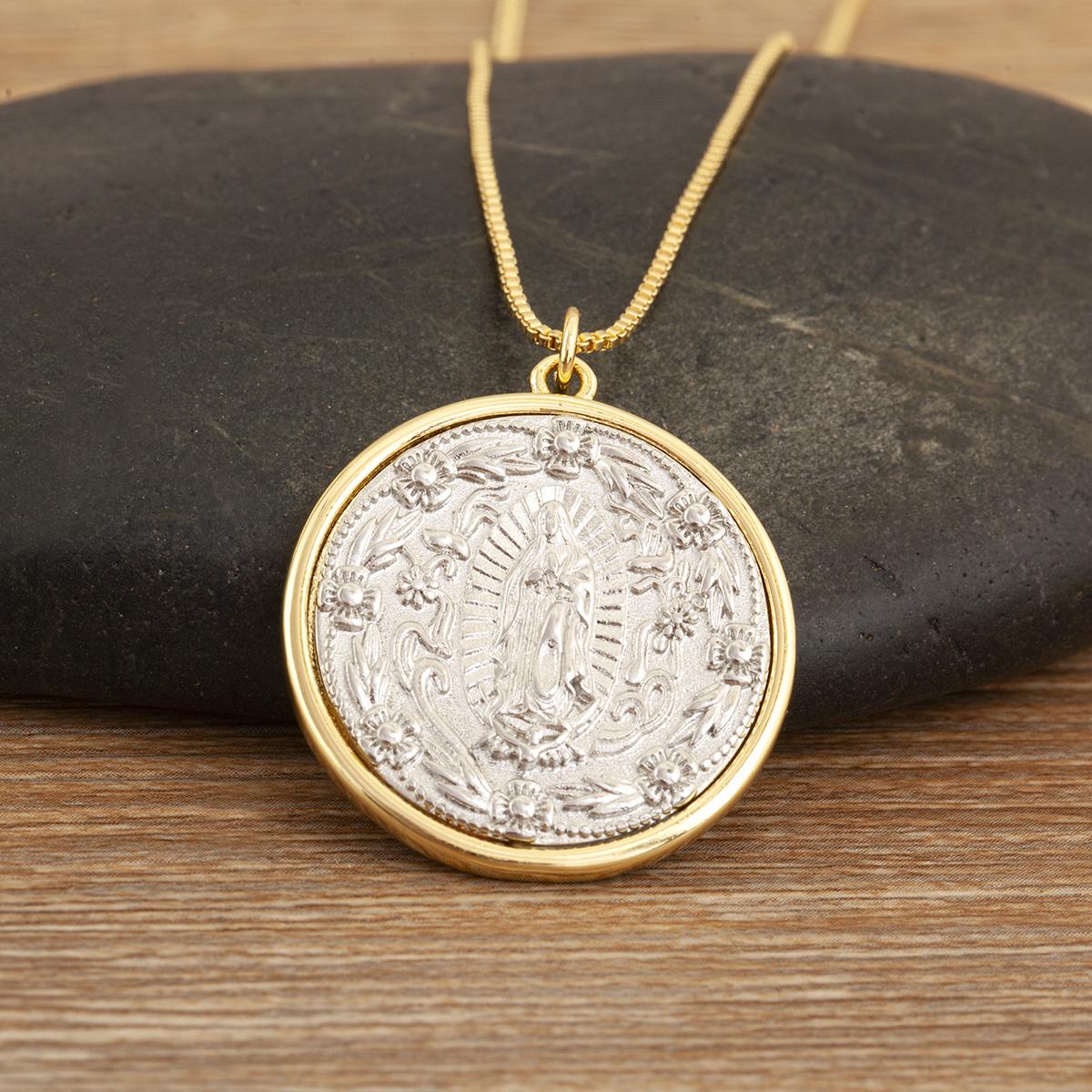 

Nidin High Quality Religious Style Virgin Mary Pendant Necklace For Women Men Oval/Round Copper Charm Clavicle Chain Jewelry