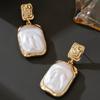 Vintage Imitation Pearl Earring for Women Gold Color Square Pleated Drop Earrings Korean Delicate Irregular Fashion Jewelry Gift
