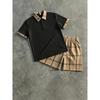Men Casual Plaid Short Sleeve Polo Shirt And Shorts Outdoor Sports Set