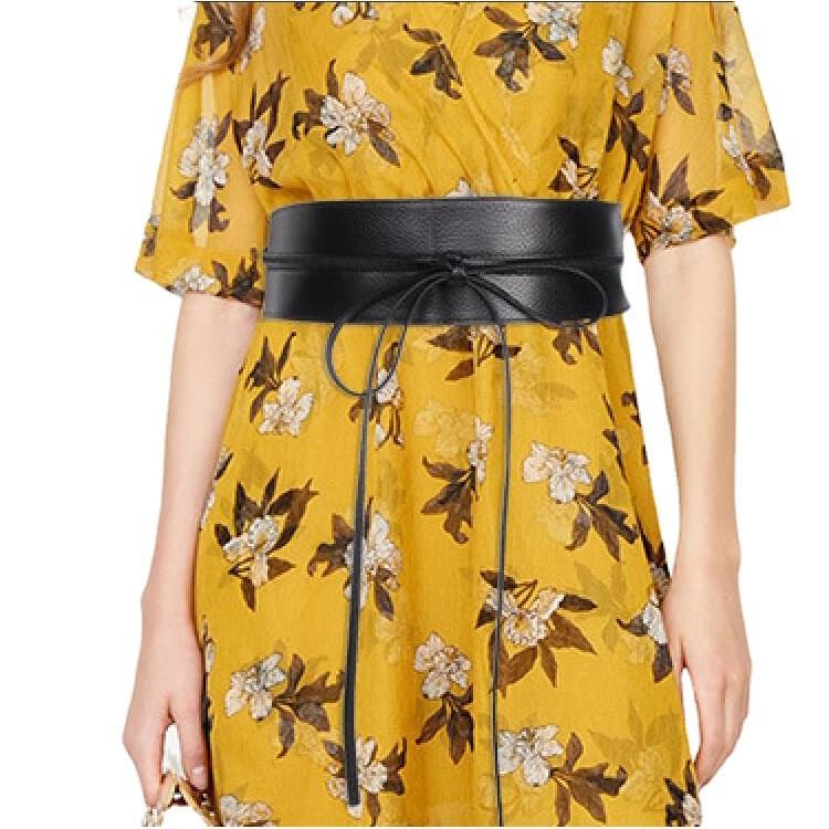 Fashionable Large Width Faux Leather Waist Belt With Bow Decoration For Dress Wear