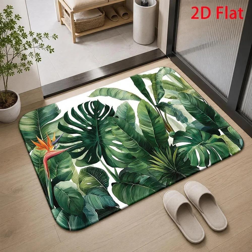 Watercolor Jungle Leaf Doormat Monstera Foliage Print Decorative Floor Mat Vibrant Tropical Rug for Indoor Front Door Home Use