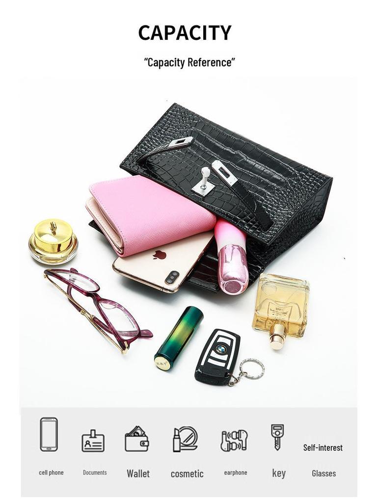 2025 Women's Genuine Leather Mini Handheld Bag - Crocodile Pattern Chain Shoulder Kelly Bag