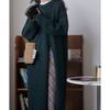 Retro loose lazy wind pullover solid color knee long split knit crew neck sweater skirt