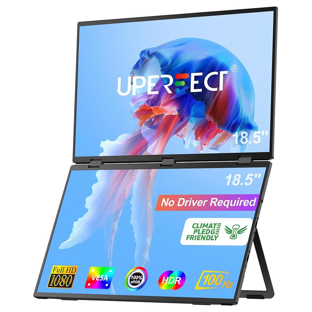 UPERFECT Delta Max 18.5-inch Dual Screen Portable Monitor, 1920*1080 IPS Screen, 100Hz Refresh Rate, 100% sRGB, Built-in Speaker, Driver Free