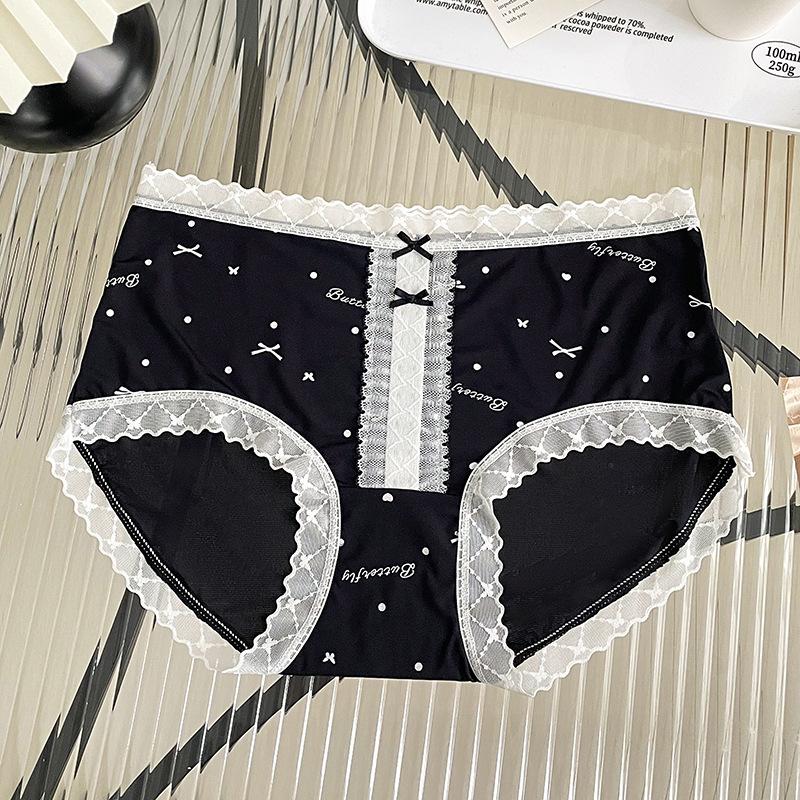 Damen Frühling und Herbst Spitze Floral Baumwolle Bequem Antibakteriell Unterteil Hüftfrei Mittelhoch Taillierte Unterwäsche