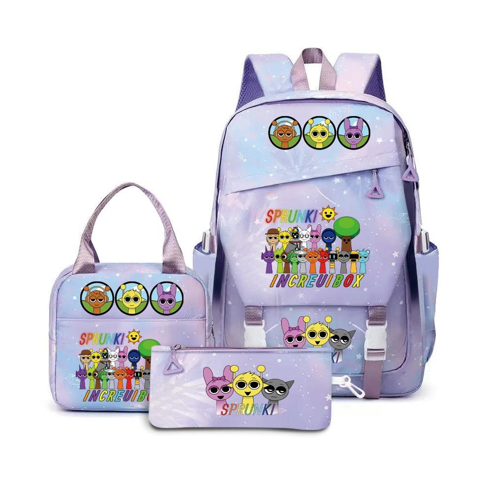 Rhythm box music game heat transfer backpack Sprunki pink schoolbag portable lunch bag stationery pencil case D