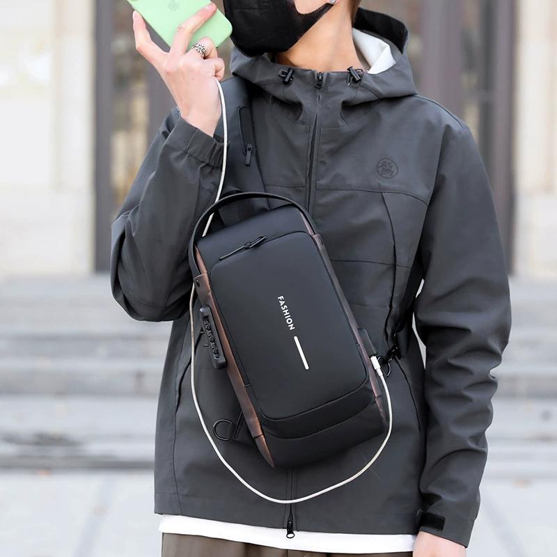 Men's Anti-Theft Chest Bag with USB Charging Port - Stylish Motorcycle Leisure Sports Crossbody