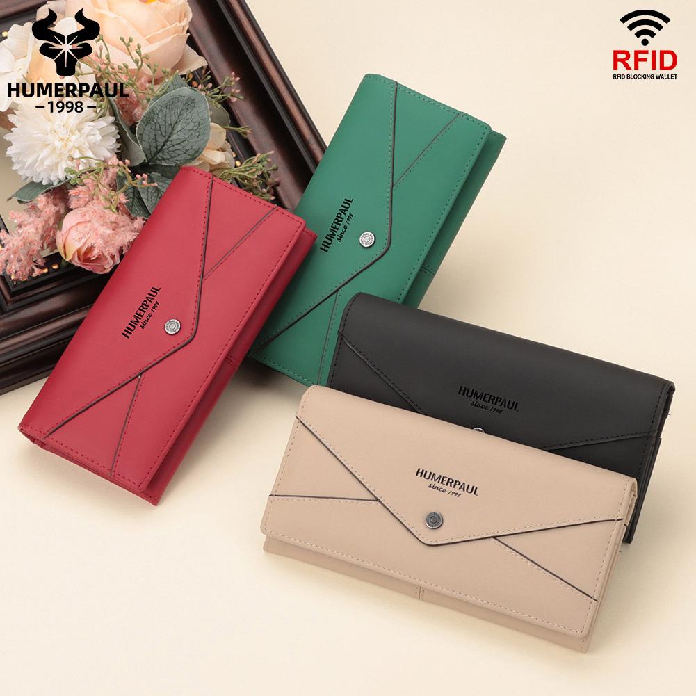Humerpaul The First Layer of Cowhide Ladies Clutch, Large-capacity RFID Anti-theft Swipe Multi-card Wallet with Photo Window
