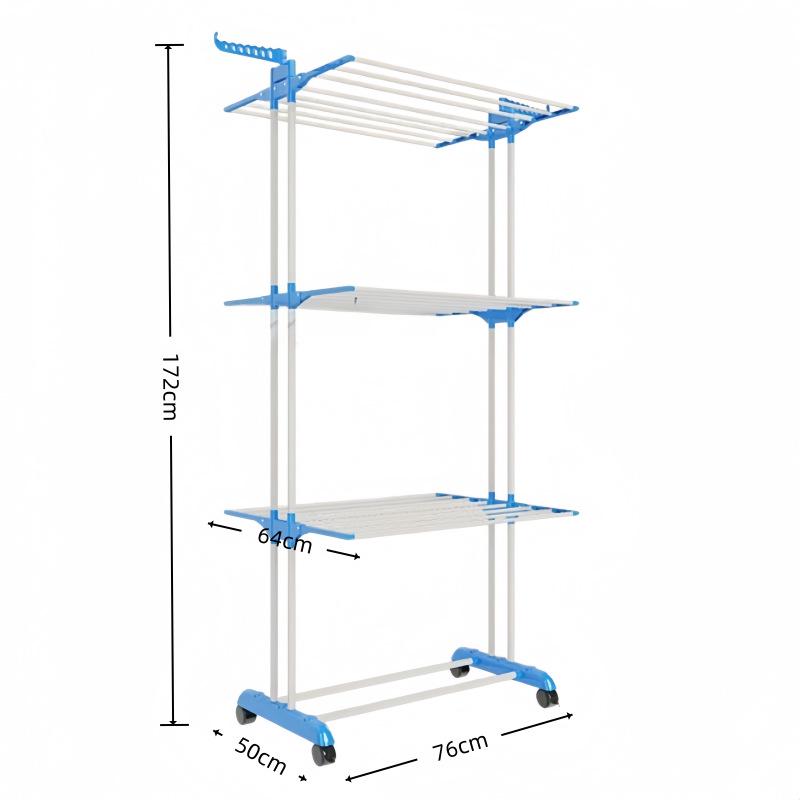 Dual Rod Folding Wing-shaped Clothes Rack: Floor-standing, Multi-functional, Movable, and Foldable