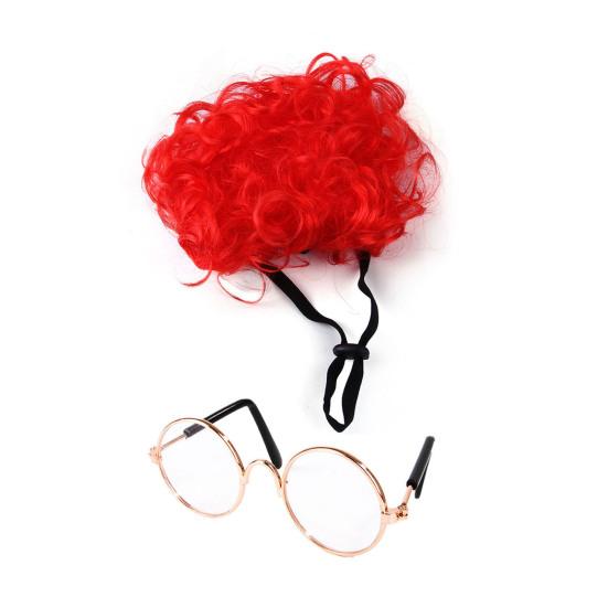 1 Set Cat Wig And Glasses Funny Pet Costume Adjustable Pet Wig Big Hair Photo Prop Outfit for Cats And Small Dogs Holiday Party Cosplay